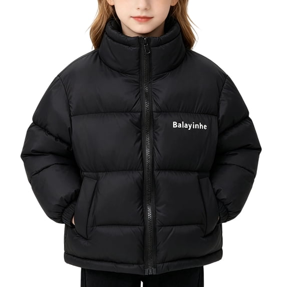 Fnooota Girls Puffer Jackets, Long Sleeve Stand-up Collar Outdoor Warm Kids Winter Outerwear Black Size 2-3T