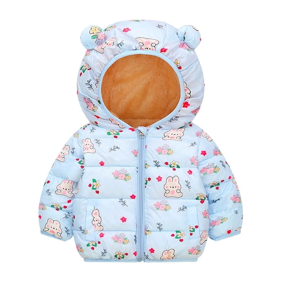 Fnooota Girls Puffer Jackets, Long Sleeve Zip up Warm Lightweight Kids Winter Outerwear Blue Size 3-4T