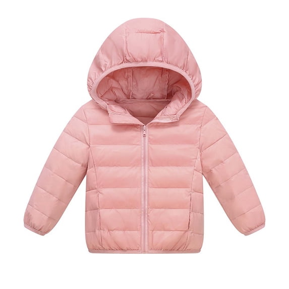 Fnooota Girls Puffer Jackets Size 5 T, Hooded Outdoor Long Sleeve Warm Winter Outerwear with Pockets Pink