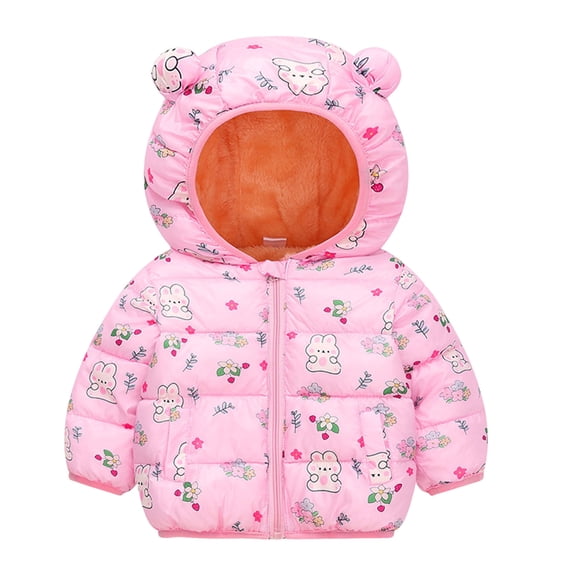 Fnooota Girls Puffer Jackets Size 5T, Long Sleeve Warm Lightweight Zip up Kids Winter Outerwear Pink