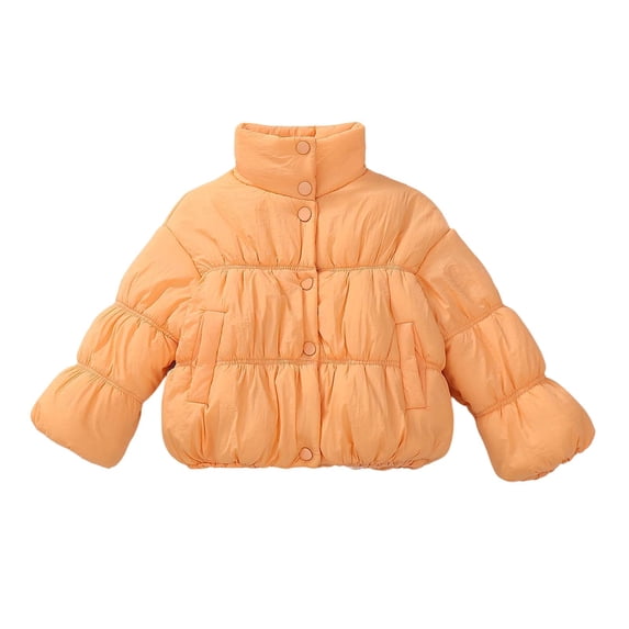 Fnooota Girls Puffer Jackets, Warm Stand-up Collar Long Sleeve Fashion Girls Winter Outerwear Orange Size 3-4 T
