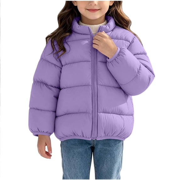 Fnooota Girls Puffer Jackets, Zip up Long Sleeve Casual Warm Girls Winter Outerwear Purple Size 7-8 T