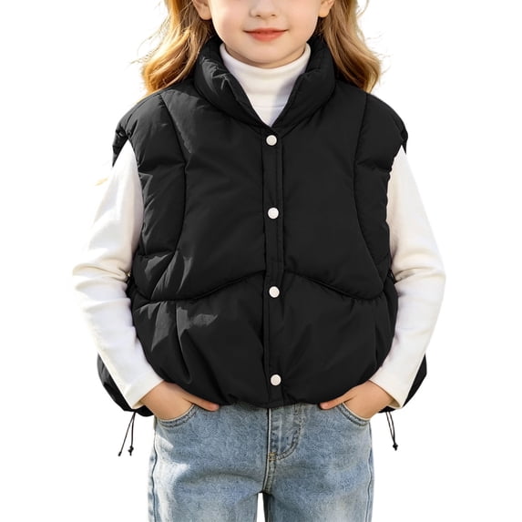 Fnooota Girls Puffer Vests, Sleeveless Warm Casual Lightweight Outerwear Vests Black Size 8 T