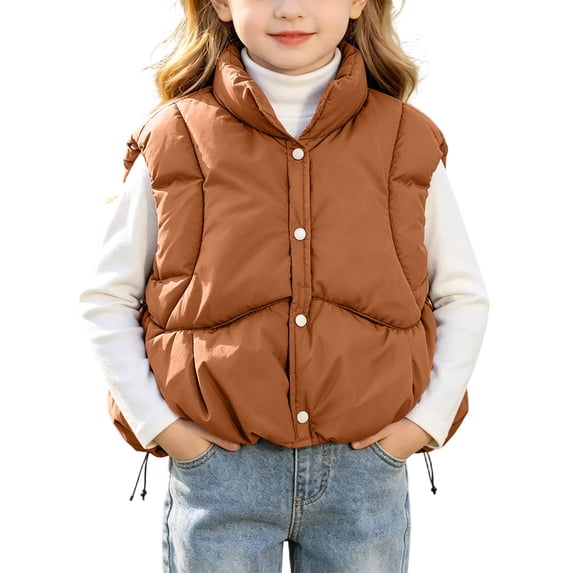 Fnooota Girls Puffer Vests, Warm Casual Lightweight Sleeveless Outerwear Vests Orange Size 6 T