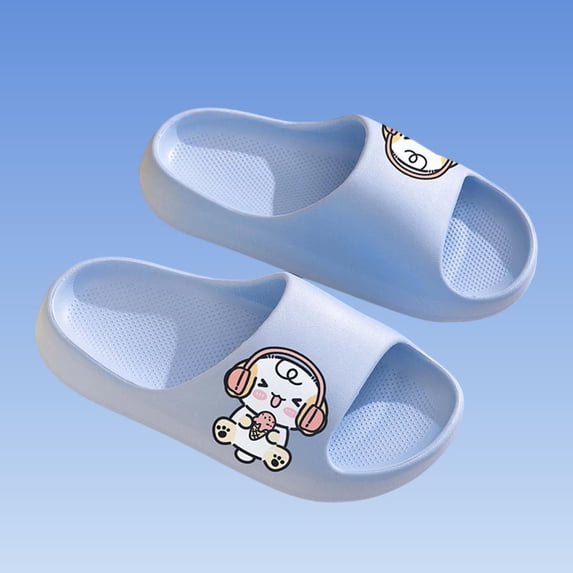 Fnooota Girls Slide Sandals, Open Toe Slip On Indoor Non Slip Summer Shoes Sky Blue Size 1-1.5(Big Kids)(Big Kids)