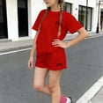 thumbnail image 1 of FSYBOA Girls Summer Outfit Sets, Casual Short Sleeve 2 Piece T-shirts and Shorts Sets Wine Size 3-4T, 1 of 5
