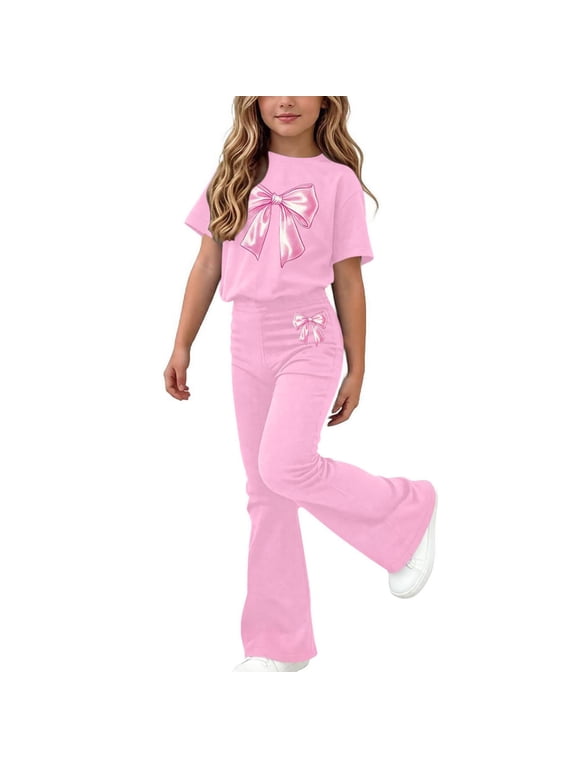 Girls Summer Outfit Sets Size 14, School Casual Short Sleeve Kids' Clothing Sets Girls' 2 Piece Sets Pink Size 14