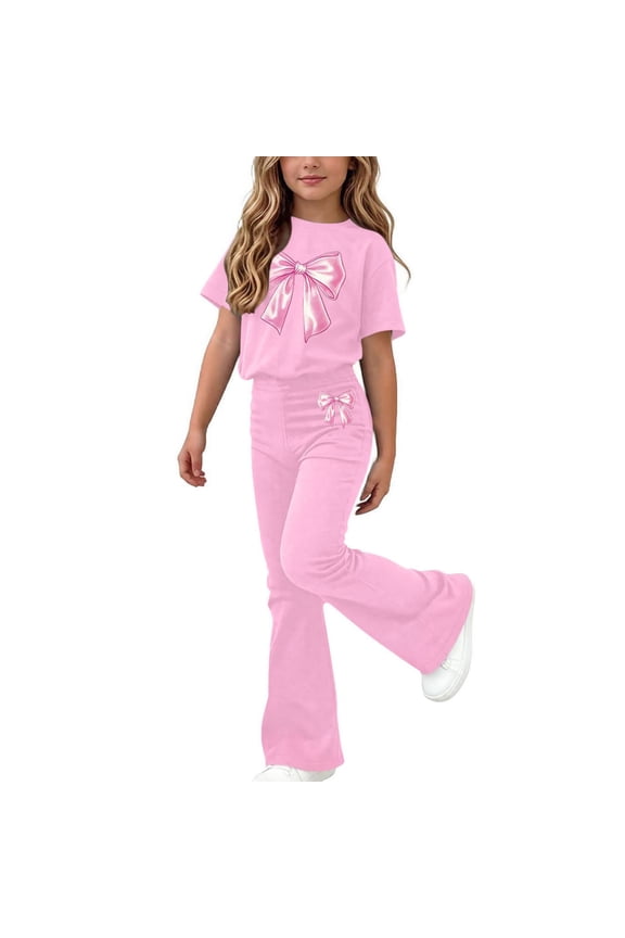 Girls Summer Outfit Sets Size 14, School Casual Short Sleeve Kids' Clothing Sets Girls' 2 Piece Sets Pink Size 14