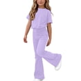 thumbnail image 1 of Fnooota Girls Summer Outfit Sets Size 6, Short Sleeve Casual Crewneck Kids' Casual Clothing Sets Purple Size 6, 1 of 6