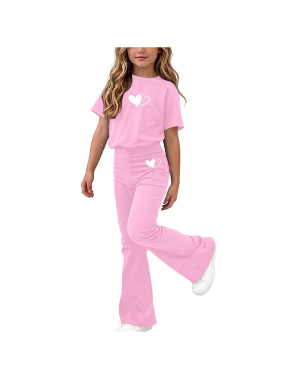 Girls Summer Outfit Sets Size 7-8, Short Sleeve Casual Gifts Kids' Casual Clothing Sets Pink Size 7-8