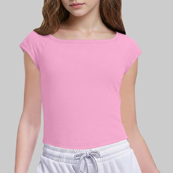 Fnooota Girls T Shirts, Casual Crew Neck Short Sleeve Side Slit Summer Tops Pink Size 10-12