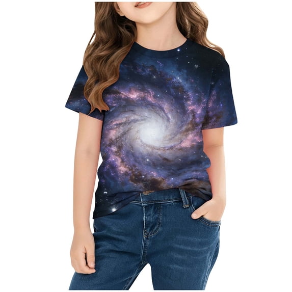 Fnooota Girls T Shirts, Printed Short Sleeve Gradient Print Crew Neck Summer Tops Multicolor Size 9-10 T