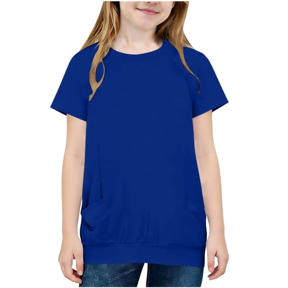 Fnooota Girls T Shirts, Solid Color Short Sleeve Crew Neck Casual Summer Tops Blue Size 9-10 T