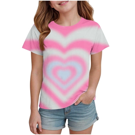 Fnooota Girls T-shirts, Casual Cute Printed Crew Neck Kids Summer Tops Hot Pink Size 3 -4 T