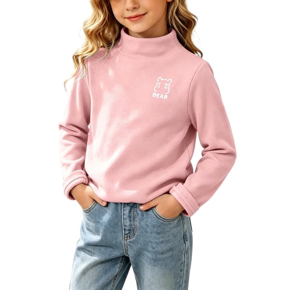 Fnooota Girls Thermal Tops, Knitted Mock Neck Fall Winter Long Sleeve Layering Tops Pink Size 9-10 T