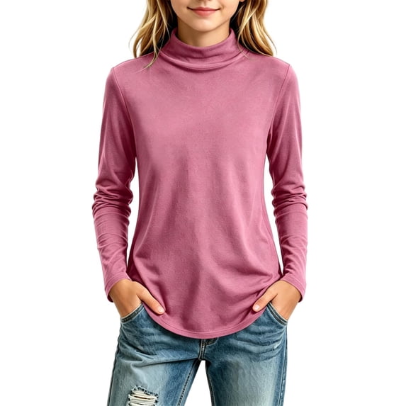 Fnooota Girls Thermal Tops Size 7-8 T, Soft Mock Neck Knitted Long Sleeve Layering Tops Pink