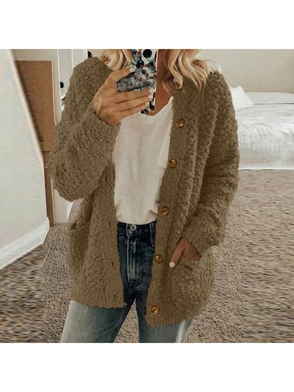 Jackets for Women 2024, Warm Buttons Long Sleeve Fall Winter Outerwear Coats Brown Size L