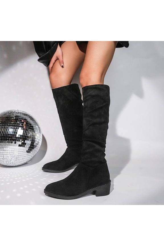 Knee High Boots for Women, Non Slip Fashion Low Heel Zipper Winter Boots Black Size 8.5