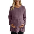 thumbnail image 1 of Fnooota Long Sleeve Tops for Maternity, Knitted Stretchy Pullover Crew Neck Pregnancy Clothes Purple Size M, 1 of 3