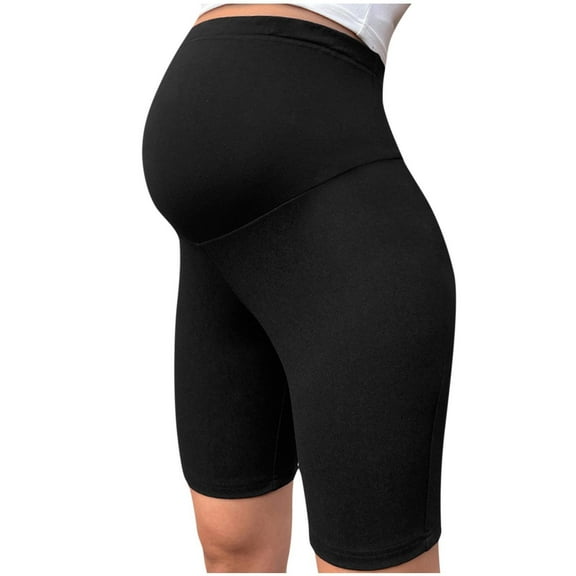 Fnooota Maternity Biker Shorts, Cotton Atletic Stretchy Summer Yoga Shorts Over The Belly Black Size L