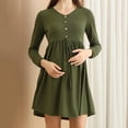 thumbnail image 1 of Fnooota Maternity Casual Dresses, Long Sleeve Crew Neck Mid-length Loose Fit Pregnancy Dresses Army Green Size M, 1 of 4