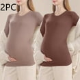 thumbnail image 1 of Fnooota Maternity Long Sleeve Tops, 2 Piece Slim Fit Stretchy Soft Maternity Undershirts Coffee Size L, 1 of 3