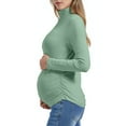 thumbnail image 1 of Fnooota Maternity Long Sleeve Tops, Slim Fit Turtleneck Pullover Pleated Pregnancy Thermal Undershirts Mint Green Size 3XL, 1 of 7