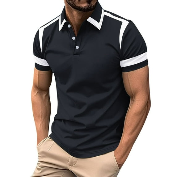 Fnooota Men's Casual Polo Shirts, Collared Pullover Short Sleeve Business Summer Tops Black Size S