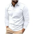 thumbnail image 1 of Fnooota Men's Casual Polo Shirts, Solid Color Pullover Collared Long Sleeve Fall Tops White Size 2XL, 1 of 5