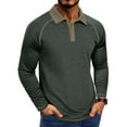 thumbnail image 1 of Fnooota Men's Casual Polo Shirts, Work Pullover Collared Spring Fall Long Sleeve Tops Army Green Size 2XL, 1 of 4