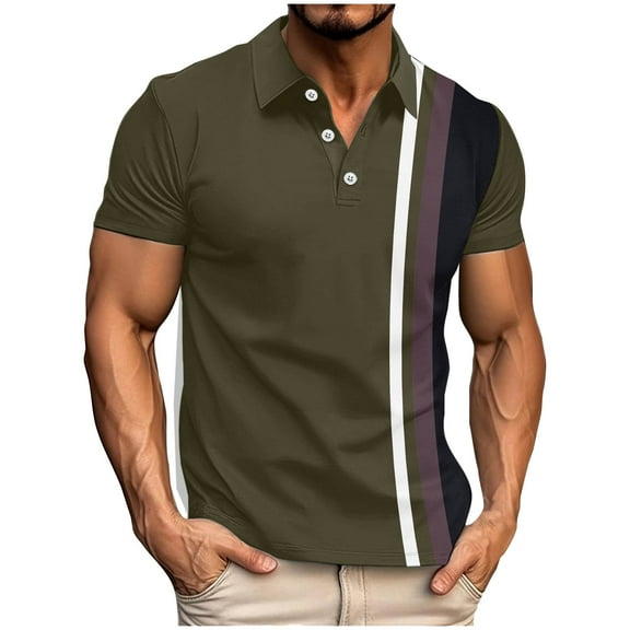 Fnooota Men's Casual Polo Shirts, Work Pullover Summer Collared Short Sleeve Tops Army Green Size S