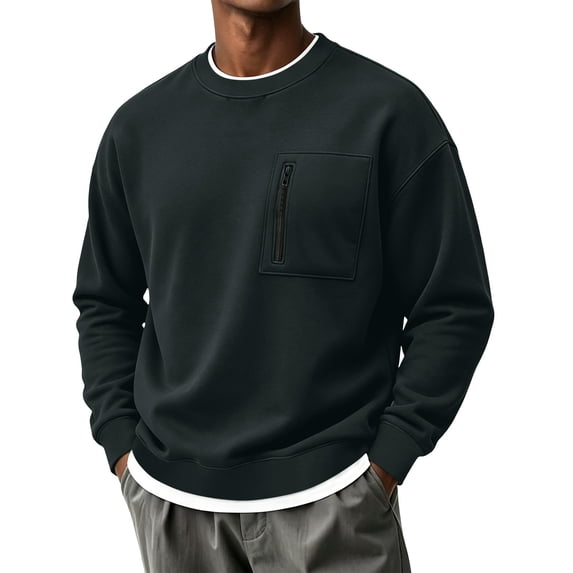 Fnooota Men's Crew Neck Sweatshirts, Long Sleeve Casual Pullover Zipper Pockets Fall Tops Gray Size S