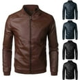 thumbnail image 1 of Fnooota Men's Leather Jackets, Full Zip Waterproof Casual Stand-up Collar Motorcycle Jacket Brown Size M-4XL, 1 of 9