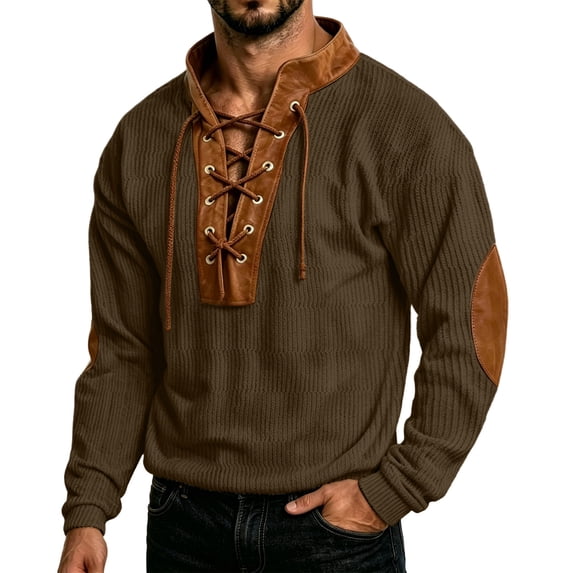 Fnooota Men's Sweatshirts, Corduroy Pullover Lace up Henley Collar Long Sleeve Fall Tops Army Green Size 2XL