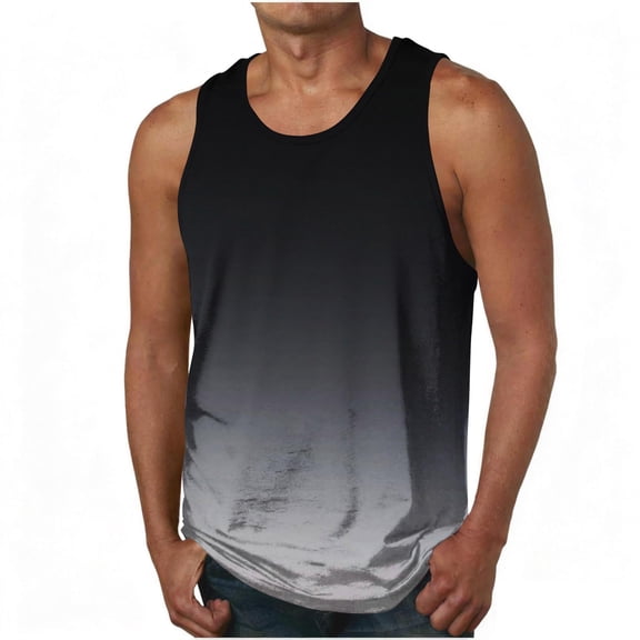 Fnooota Men's Tank Tops, Gradient Print Casual Sleeveless Muscle Summer Shirts Mens Tees Multicolor Size S-4XL
