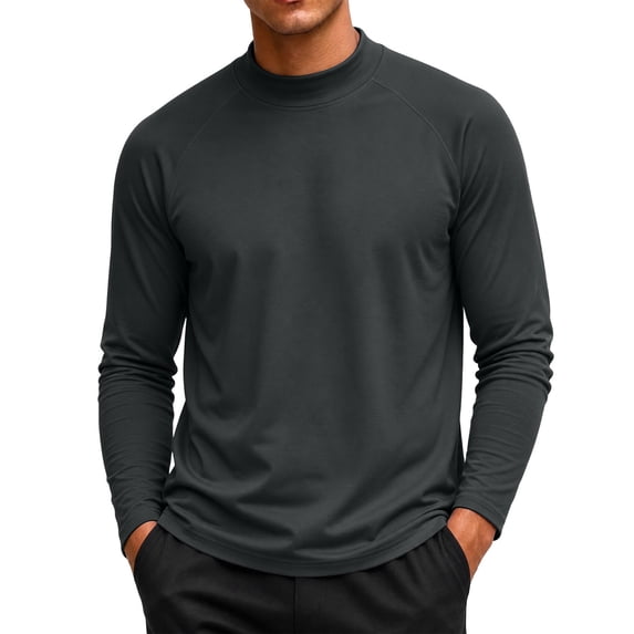 Fnooota Men's Thermal Tops, Fall Winter Mock Neck Casual Long Sleeve Base Layer Clothing Dark Gray Size S-3XL