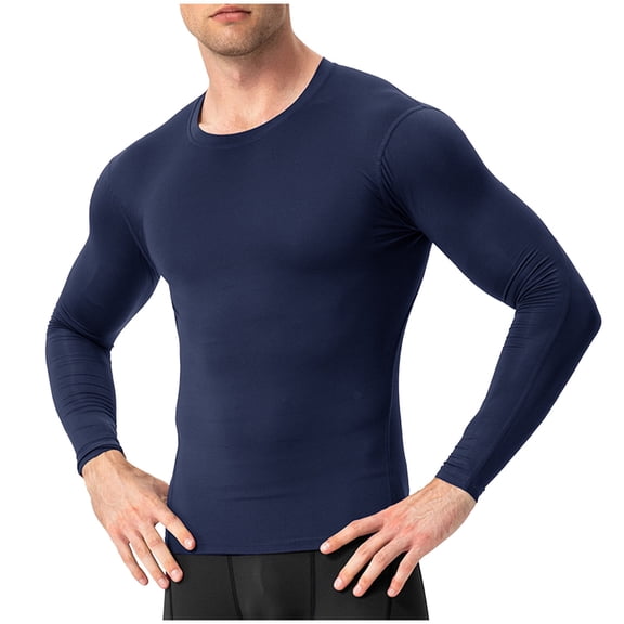 Fnooota Men's Workout Tops, Breathable Long Sleeve Lightweight Athletic Activewear Clothing Navy Size XL