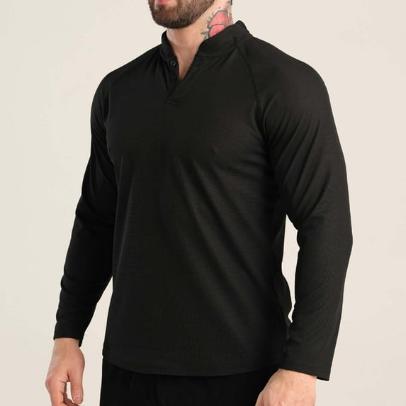 Fnooota Men's Workout Tops, Breathable Quick-dry Long Sleeve Athletic Activewear Clothing Black Size S