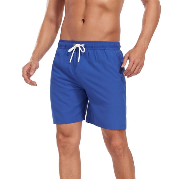 Fnooota Mens Board Shorts, Quick-drying Summer Holiday Elastic Waist Beach Shorts with Drawstring Blue Size 2XL