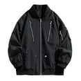 thumbnail image 1 of Fnooota Mens Bomber Jackets, Lightweight Casual Loose Fit Zip up Outerwear with Pockets Black Size L, 1 of 8