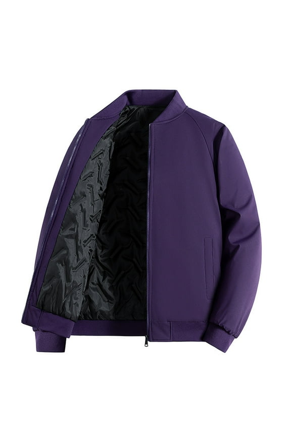 Mens Bomber Jackets, Zip up Cotton Warm Windproof Winter Coats Purple Size 4XL