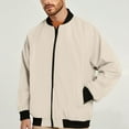 thumbnail image 1 of Fnooota Mens Bomber Jackets, Zip up Fall Casual Waterproof Outerwear with Pockets Beige Size 2XL, 1 of 4