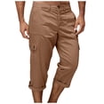 thumbnail image 1 of Fnooota Mens Cargo Pants, Outdoor Multi-pocket Casual Summer Cuffed Capris Brown Size S, 1 of 6