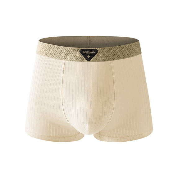 Fnooota Mens Cotton Boxer Briefs, Breathable Stretch Casual Mid-Rise Mens Underwear Beige Size 2XL