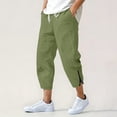 thumbnail image 1 of Fnooota Mens Cotton Linen Pants, Summer Drawstring Elastic Waist Casual Capri Pants Green Size 2XL, 1 of 7