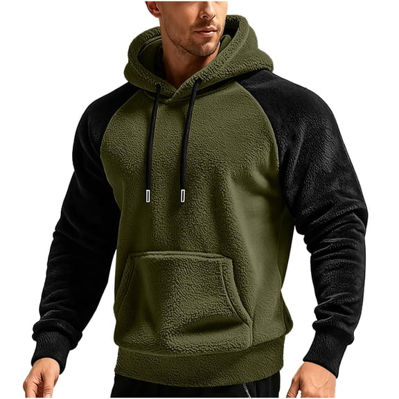 Fnooota Mens Fleece Hoodies, Casual Long Sleeve Pullover Warm Sweatshirts for Men Army Green Size M