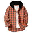 thumbnail image 1 of Fnooota Mens Hooded Plaid Shirts, Lightweight Drawstring Long Sleeve Casual Button Down Shirts Orange Size 2XL, 1 of 6