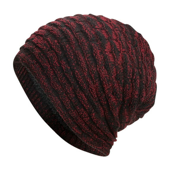 Fnooota Mens Knit Beanies, Snow Windproof Warm Stretch Winter Hats for Men Wine Size Free Size