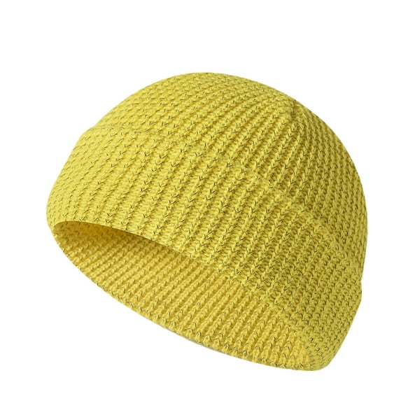 Fnooota Mens Knit Hats, Casual Solid Color Warm Windproof Winter Beanies for Men Yellow Size Free Size