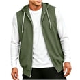 thumbnail image 1 of Fnooota Mens Lightweight Vests, Casual Zip up Drawstring Sleeveless Fall Hoodies with Pockets Army Green Size M, 1 of 5